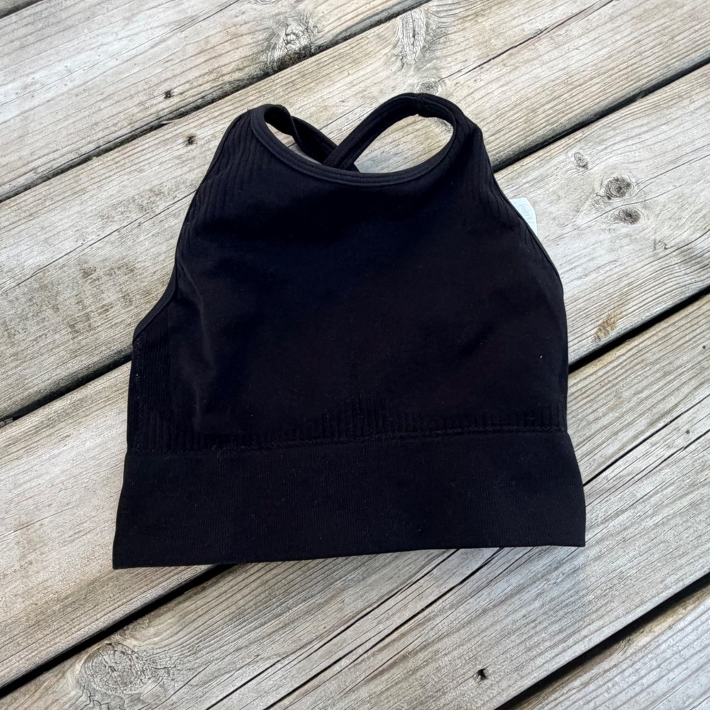 Gilly Hicks Black Seamless Ribbed High Neck Racerback Active Crop Top XS